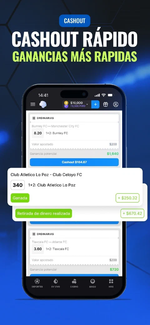 Pantalla de pagos y saldo de Betmaster